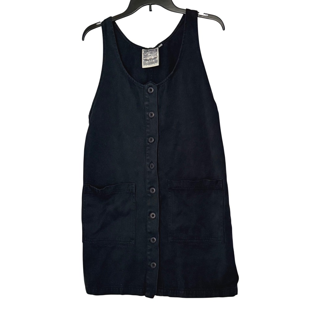 Jungmaven Jumper Dress Dark Navy Button Front  Hemp Organic Cotton Mini - Small
